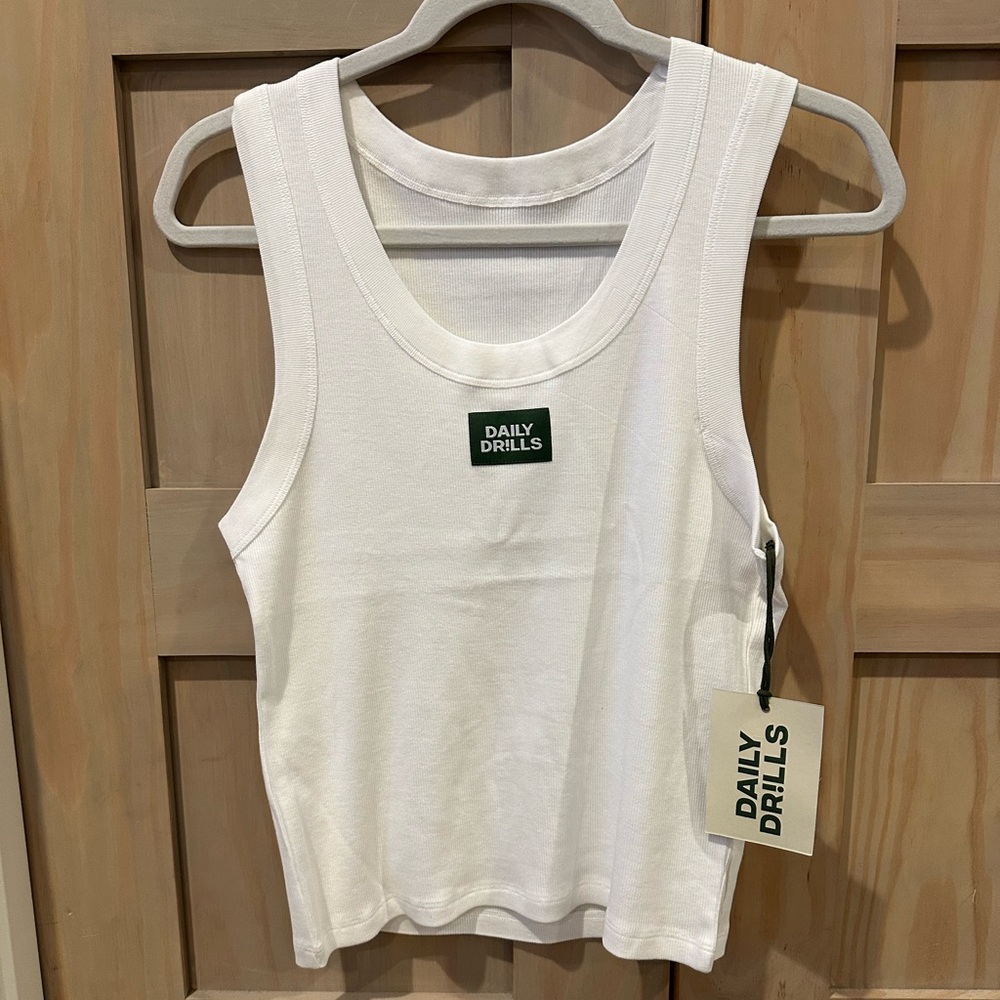 Daily Drills Cream Ribbed Scoop Tank Top